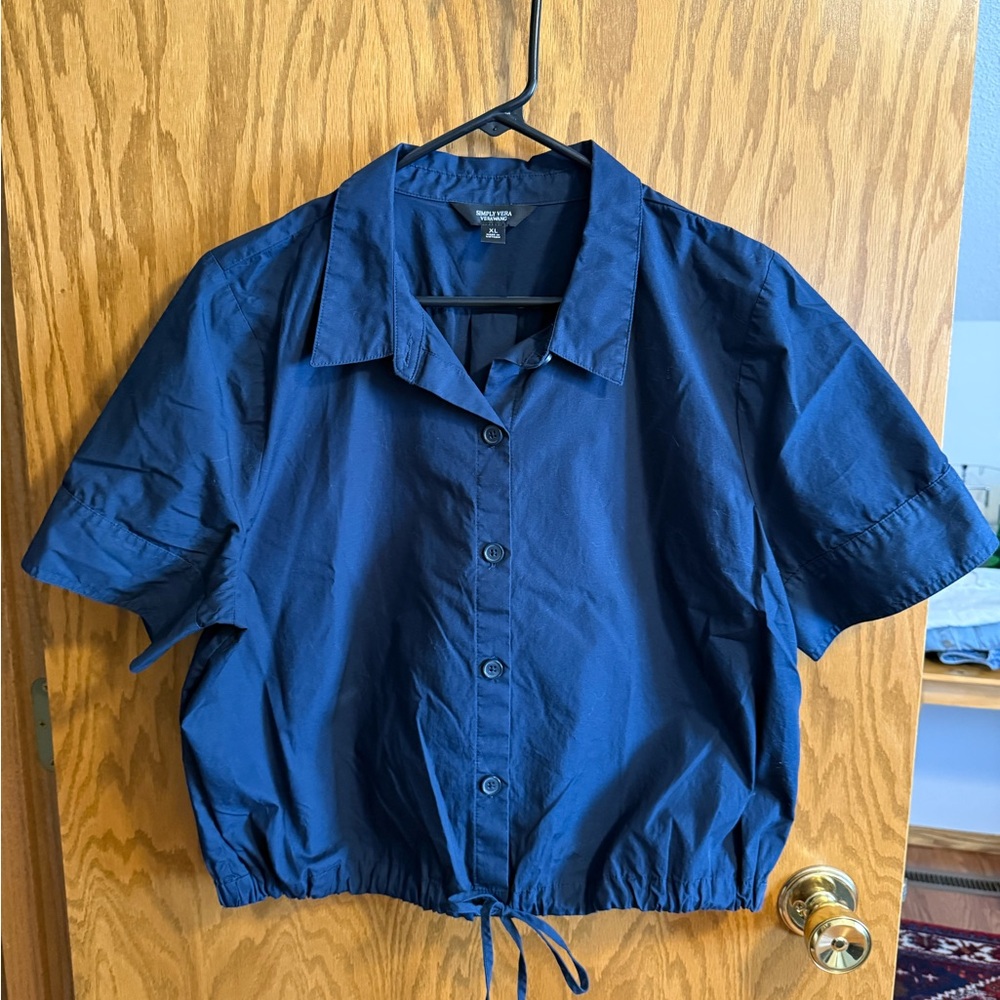 Simply Vera Vera Wang Navy Button-Front Short-Sleeve Shirt